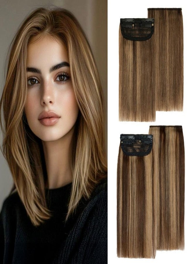 S-noilite 4 pieces Clip In Short Hair Extensions 100% Remy Human Hair Invisible Mini Short Clip in Hairpiece for Women with Thinning Hair Medium Brown Mixed Dark Blonde 6 inch&8 inch - Image 1